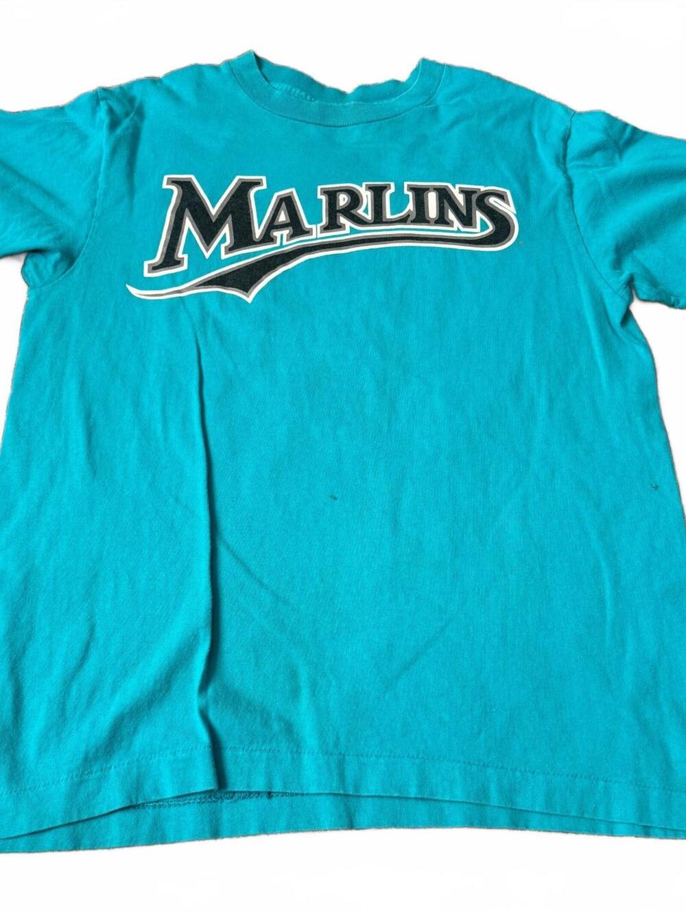 Vintage Single Stitch Majestic Florida Marlins MLB T-Shirt Teal Large #9